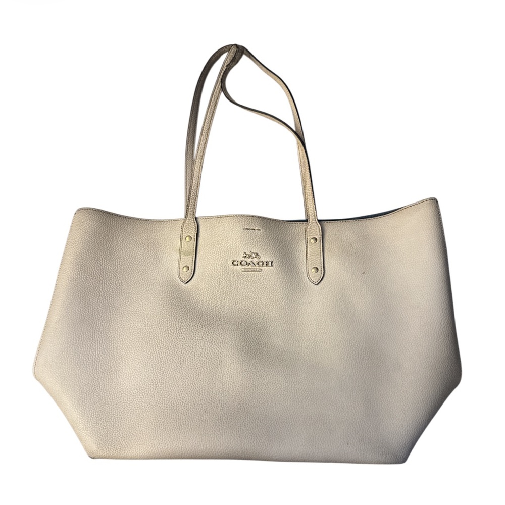 FLAW Authentic Coach White Leather Tote Bag LTH Town Color: Chalk 92643 Reg $398